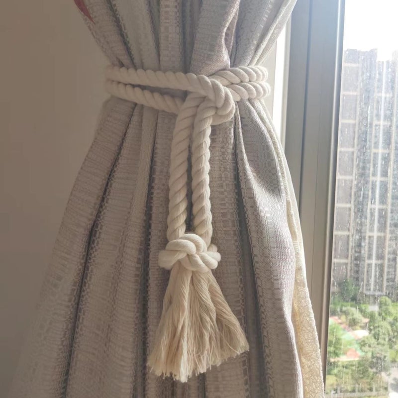 Yteseery 8 Pack Curtain tiebacks Rope, Outdoor Curtain Tiebacks, Natural Cotton Curtain Ties, Village Rural Rustic Curtain Holdbacks, Farmhouse Boho Curtain tie Backs Holders for Drapes, Beige - Image 3